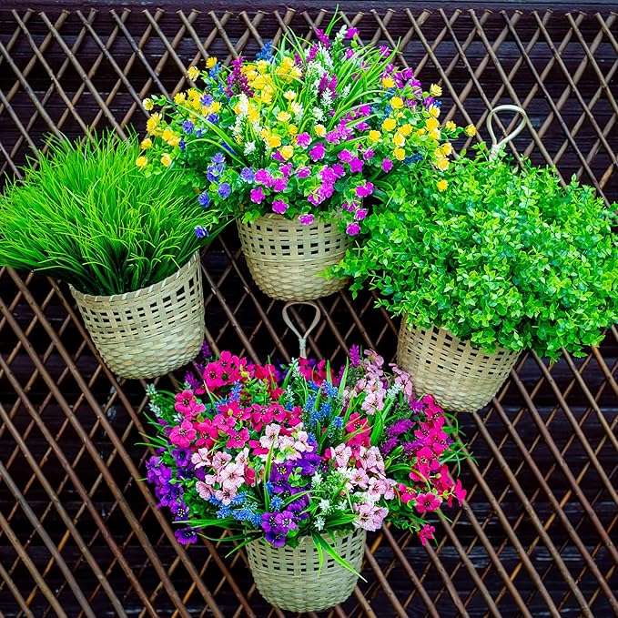 Artificial Monkey Grass Outdoor Shrubs - 20 Bundles Fake Plants UV Resistant No Fade Faux Plastic Greenery Home Garden Porch Patio Decoration Office Indoor (Green Grass)
