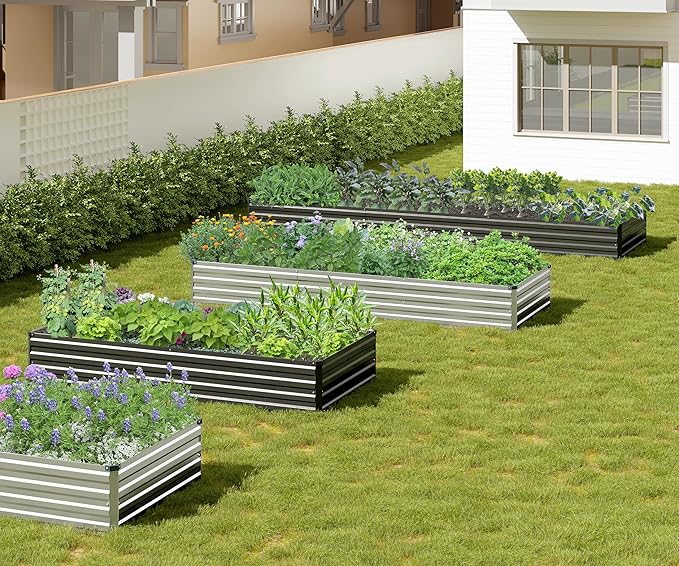2PCS 9x3x1ft Galvanized Raised Garden Bed,Outdoor Planter Box Metal Patio Kit Planting Bed for Vegetables Flowers Herb,Black