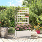 Outsunny Galvanized Raised Garden Bed with Trellis, Metal Planter Box with Drainage Holes, Outdoor Privacy Screen for Climbing Plants, Vegetable, Vines, 24" x 9" x 44.5", White