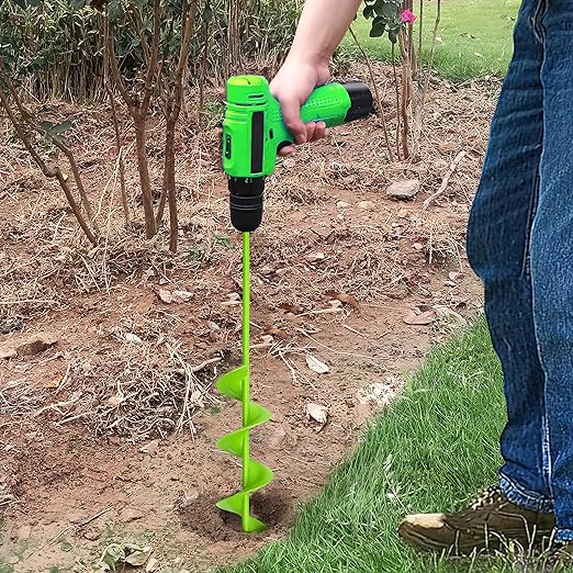 3"x24" Heavy Duty Auger Drill Bit for High-Torque Drill – One-Piece Carbon Steel Earth Auger for Deep Tree Planting, Fence Post Holes – Handles Hard Clay & Compacted Soil, Green