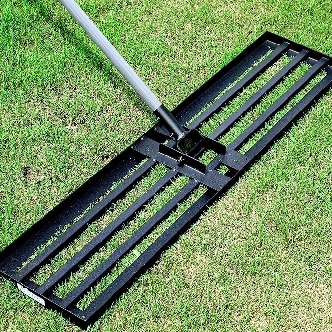 Walensee Lawn Leveling Rake, Levelawn Tool, Heavy Duty Effort Saving Lawn Level Tool, Steel Handle Lawn Leveler for Yard Garden Golf Course , Ease Level Soil Sand Dirt Surfaces, 7FT 45"x10"