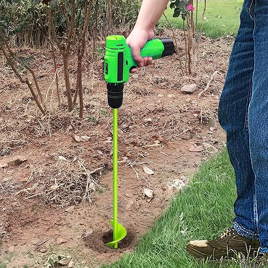 Green Garden Auger Drill Bit for Planting, 1.6"x16.5" Post Hole Digger & Bulb Planter Tool, Fits 3/8" Hex Drive Drill, for Seeds, Flowers, Tree Roots, Fence Posts and so on