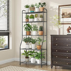 Simple Trending Plant Stand 5-Tier Plant Shelf for Indoor Outdoor, Waterproof Metal Tall Plant Stand for Living Room Bathroom Balcony Garden, Black