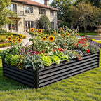 YITAHOME 8x4x1.5ft 2pcs Large Raised Garden Bed Kit, Galvanized Metal Planter Box with Gloves, Ground Nails & Safety Rubber, Outdoor Above Ground Planters for Plants Vegetables Flowers, Black