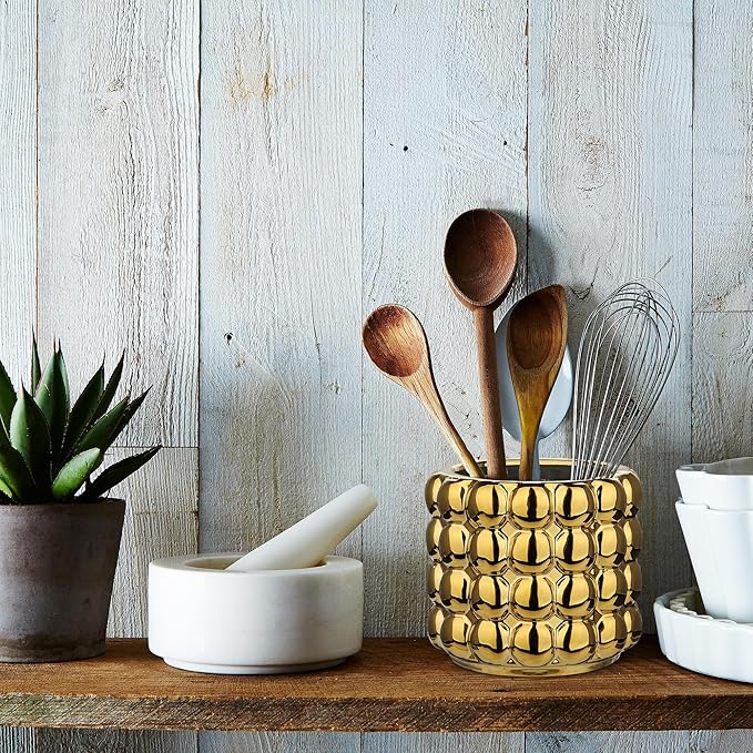 5 Inch Ceramic Planter Pot for Indoor Plants with Drainage Hole Bubble Flower Planter Hobnail Plant Pot Garden Planter Gold Succulent Plant Pot Utensil Holder