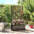 Outsunny Galvanized Raised Garden Bed with Trellis, Metal Planter Box with Drainage Holes, Outdoor Privacy Screen for Climbing Plants, Vegetable, Vines, 24" x 9" x 44.5", Black