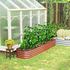 Outsunny 8' x 2' x 1' Galvanized Raised Garden Bed Kit, Outdoor Metal Elevated Planter Box with Safety Edging, Easy DIY Stock Tank for Growing Flowers, Herbs & Vegetables, Dark Brown