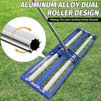 Updated Lawn Leveling Rake 30"x10", Lawn Leveler with Aluminum Rollers, Yard Leveling Rake Stainless Steel with 27-80" Adjustable Handle, Heavy-Duty Ground Leveler Suit for Garden,Golf,Lawn,Farm,Blue