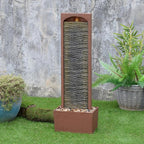 Teamson Home 38.5" Faux Slate Contemporary Outdoor LED Waterfall Fountain with Pebble Base, Red Rock