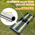 Updated Lawn Leveling Rake 17"x10", Lawn Leveler with Aluminum Rollers, Yard Leveling Rake Stainless Steel with 27-80" Adjustable Handle, Heavy-Duty Ground Leveler Suit for Garden, Golf Lawn, Farm